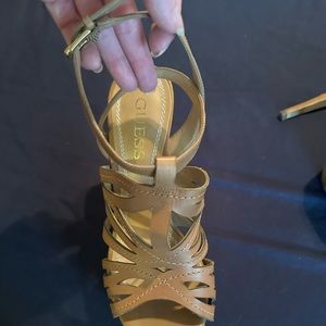 Tan colored Guess ankle strap heels